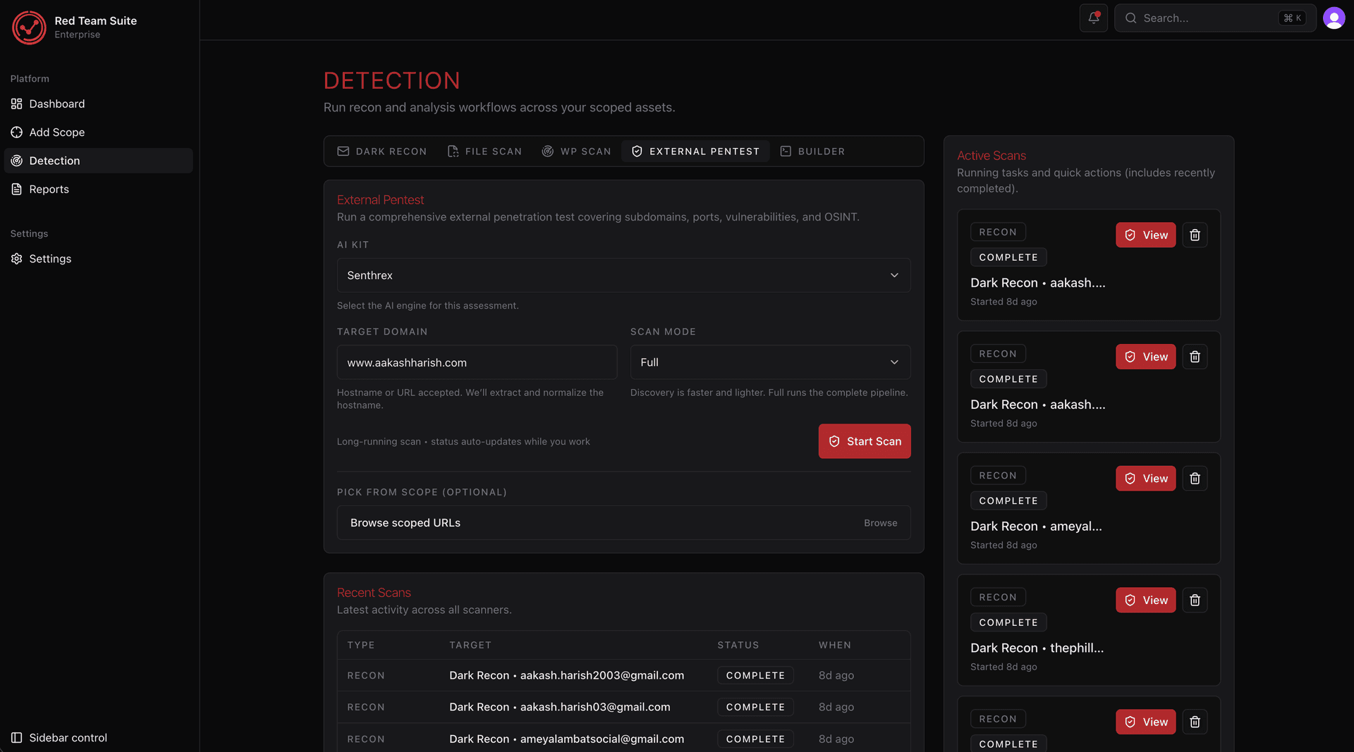 Red Team Suite Dashboard