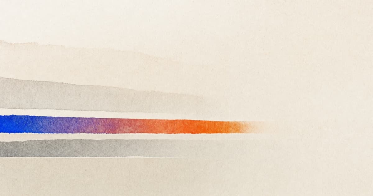 rightmodeler brand artwork, a warm parchment field with a violet and orange gradient horizon